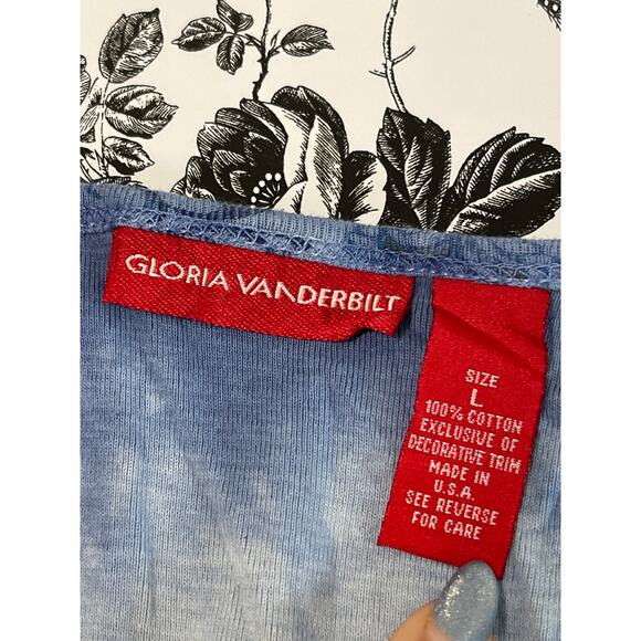 Gloria Vanderbilt Short Sleeve Floral Crochet Babydoll Top Women's Size L Blue - Picture 7 of 9